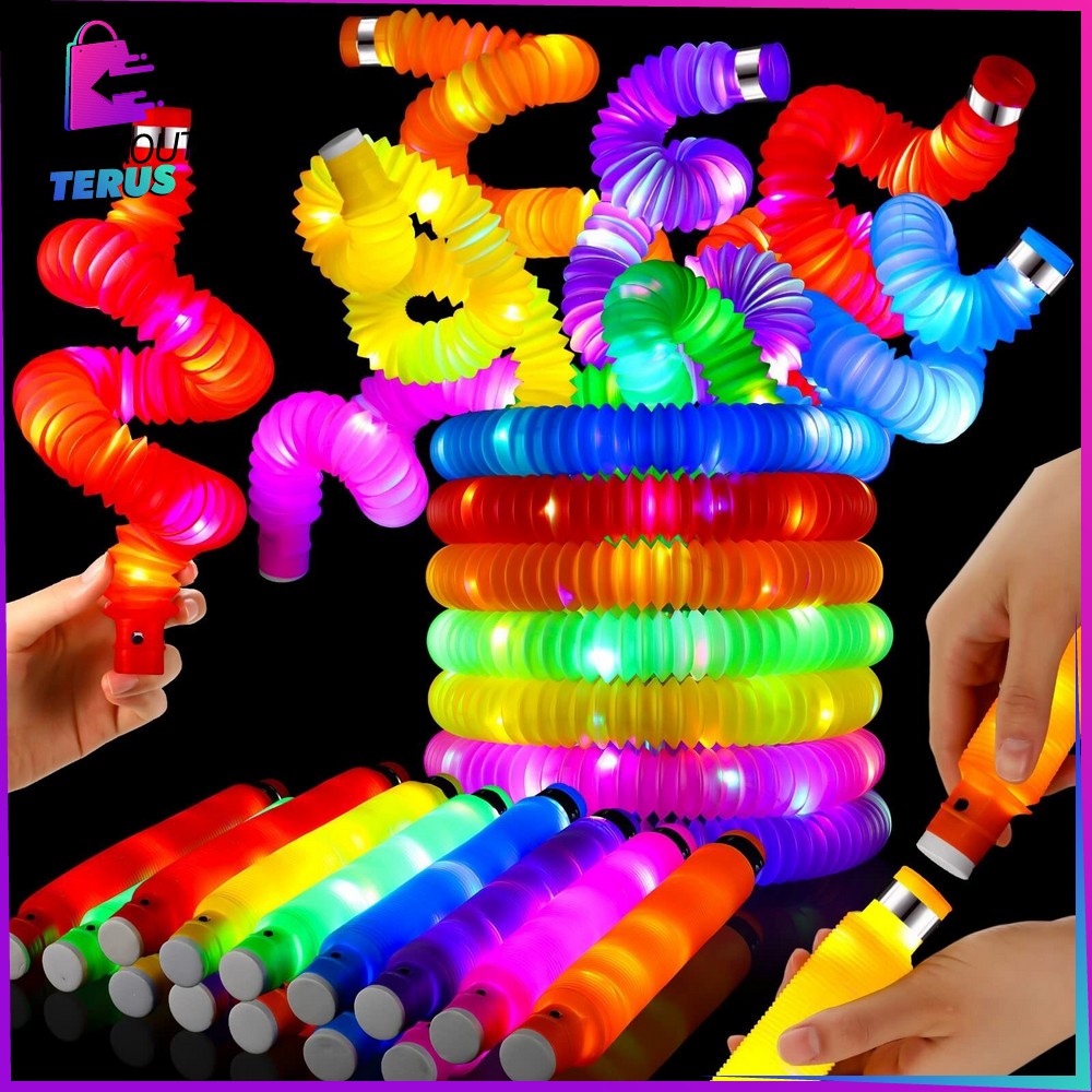 CT M296 Fidget Pop Tubes Sensory Toys Mainan Anak Light Up Pop Pipes Led / Maenan Kreasi Lampu Stick Selang Pipa Anak Kekinian