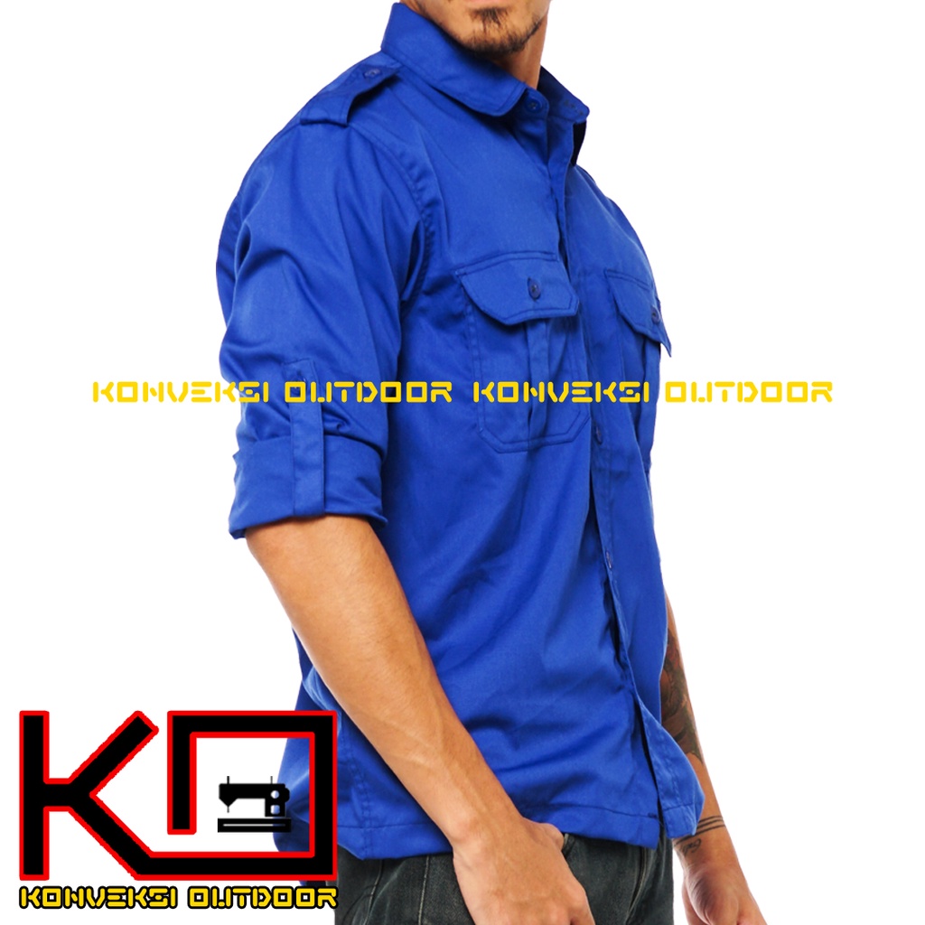 BAJU KEMEJA PDL LAPANGAN OUTDOOR INDOOR PRIA LENGAN PANJANG - Seragam Kerja Kantor Group Kemeja Lapangan Outdoor Gunung Taktikal Comunitas Kemeja Dinas PDH PNS Cargo Safari Paspampres Security Satpam Tactical Americand Drill American America Warna Biru