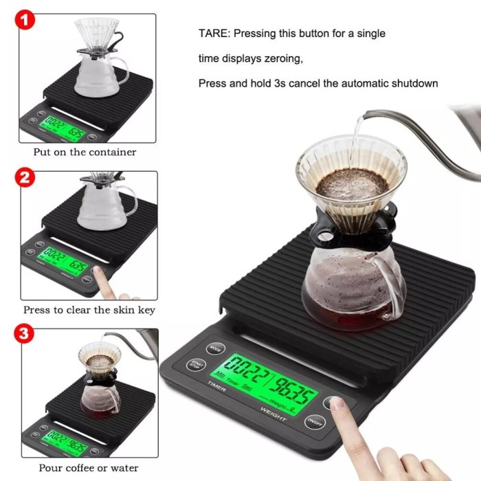 Timbangan Digital Dapur Coffee v60 5kg 0.1g + Timer Baterai MS-K07