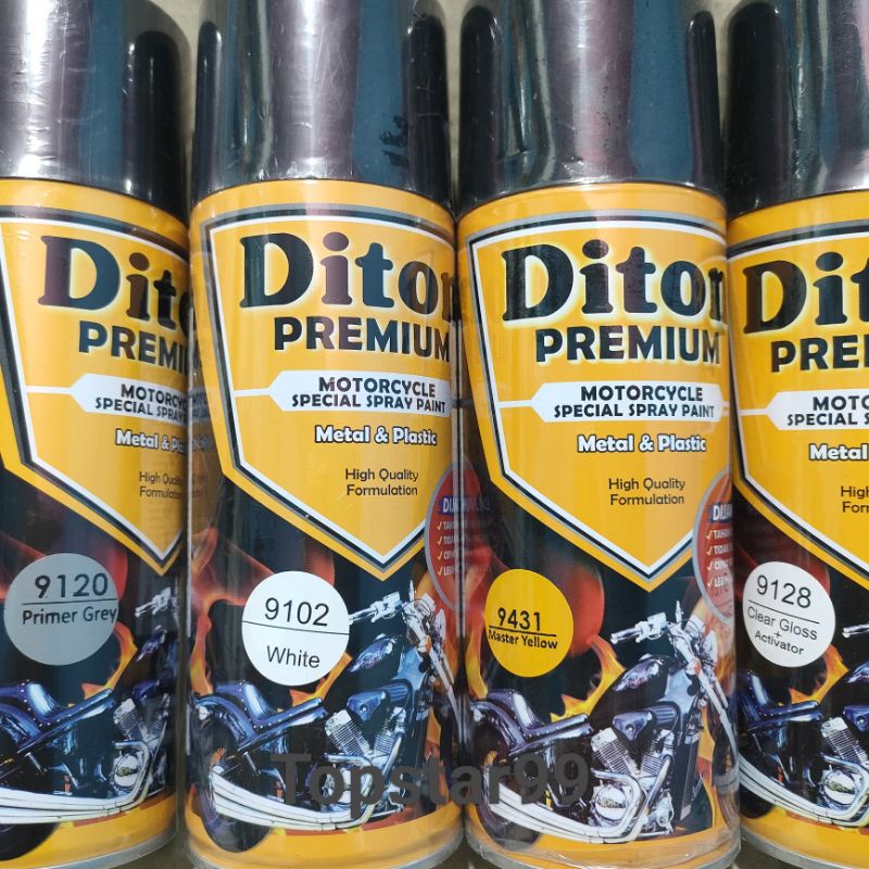Pilok Cat Diton Premium Paket Komplit 4 Kaleng Master Yellow Kuning Tua 9431 Primer Grey 9120 White 9102 Clear Gloss 9128 400cc Pilox Paketan Cat Semprot Special Spray Paint