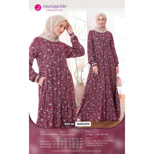 Gamis Rauna Terbaru RGD 44 / NAVVY MAROON / Gamis Dress Maxy / Fashion Muslim Rauna