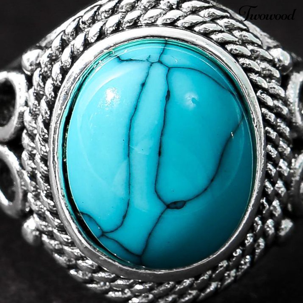 Cincin Turquoise Imitasi Gaya Vintage Untuk Wanita