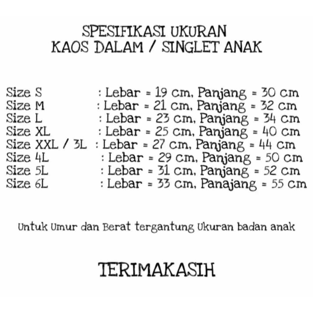 ZED..6 PCS KAOS SINGLET KAOS DALAMAN ANAK-ANAK PUTIH ZED-KIDS