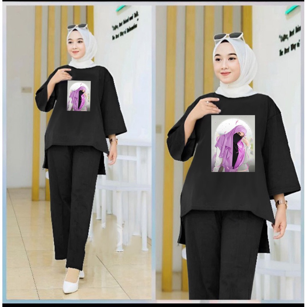 Setelan Tunik Hijab Ungu Cadar /Set Blouse LD 110