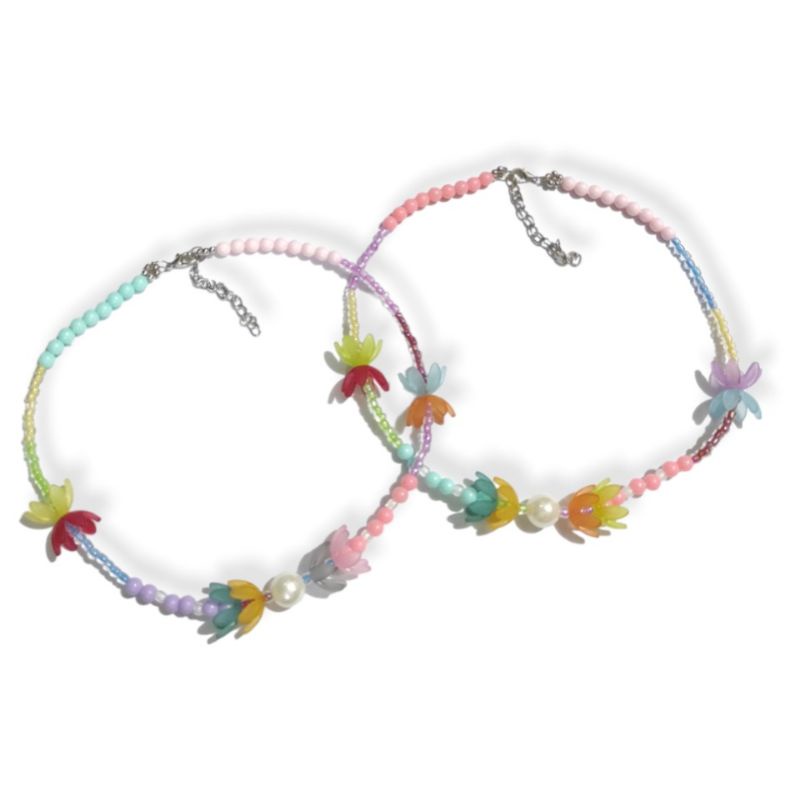 Claudia Flowery Colorful Necklace Kalung Beads Kelopak Bunga Warna Warni