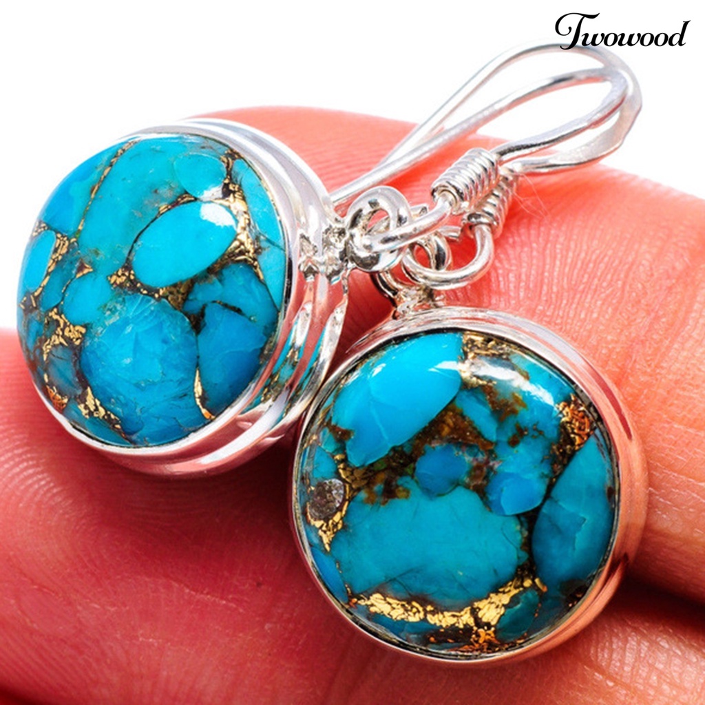 1 Pasang Anting Kait Gantung Desain Geometri Hias Turquoise Imitasi Hypoallergenic Gaya Retro Untuk Wanita