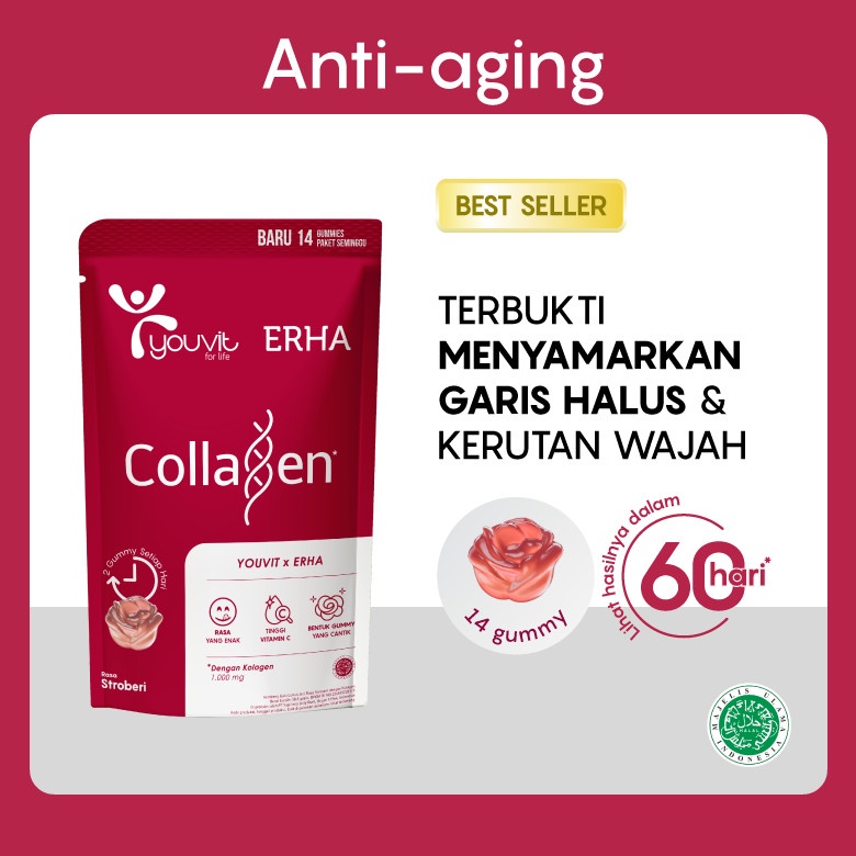 Vitamin Anti Aging Kolagen YOUVIT ERHA Collagen Pouch isi 14 Gummies