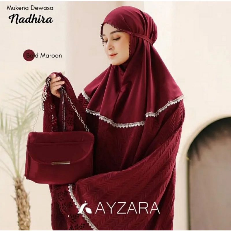 Mukena dewasa sutra velvet renda plisket free bag