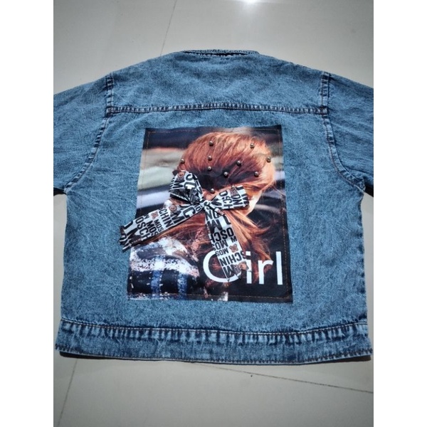 jaket jeans anak perempuan dan laki laki usia 1 - 8 tahun, variasi polos, pita, mixue dan kucing