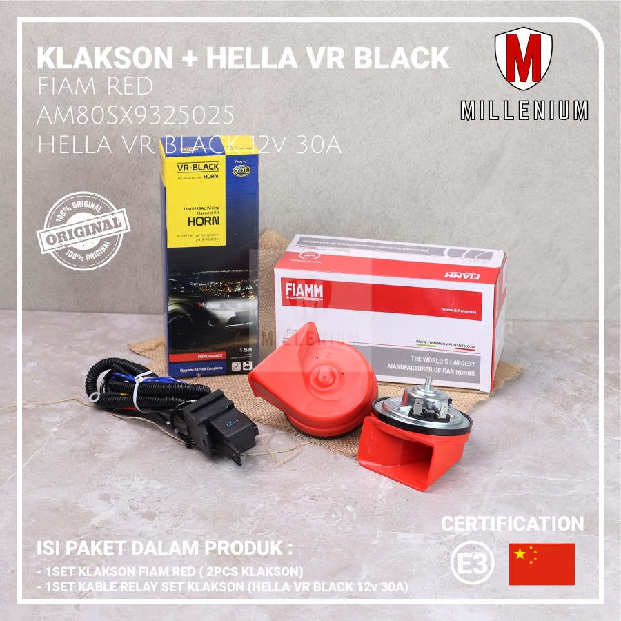 KLAKSON KEONG MOBIL MOTOR FIAMM RED ITALY 12V ORIGINAL + KABEL RELAY SET ORIGINAL