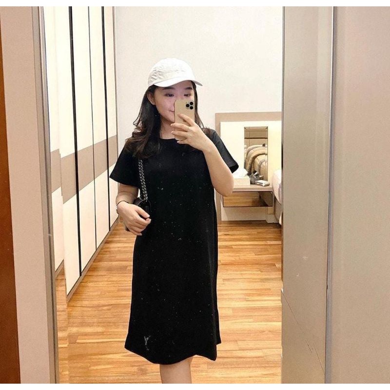 Dress Wanita Polos / Midi Dress / Dress Katun Lengan Pendek