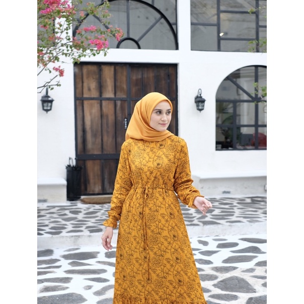 Ounadoutfit dress rosely wanita muslim kekinian busui nyaman / homedress rayon / dress motif bunga / outfit muslim cantik