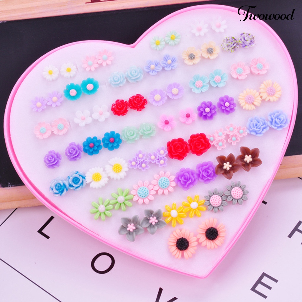 36 Pasang / Set Anting Stud Bentuk Kartun Warna-Warni Bahan Stainless Untuk Wanita