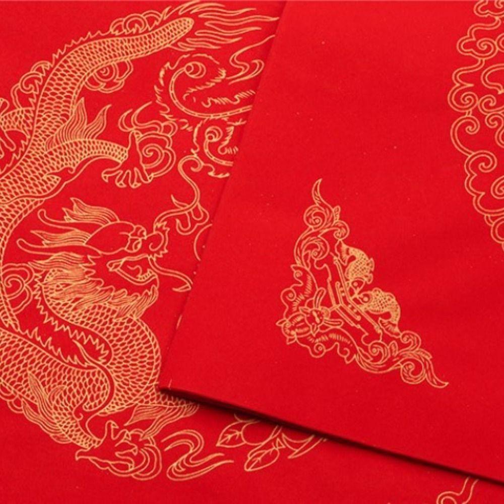 Mxbeauty New Year Red Xuan Paper Blank Tebal Berkah Good Luck Kertas Kaligrafi Naga Tradisional