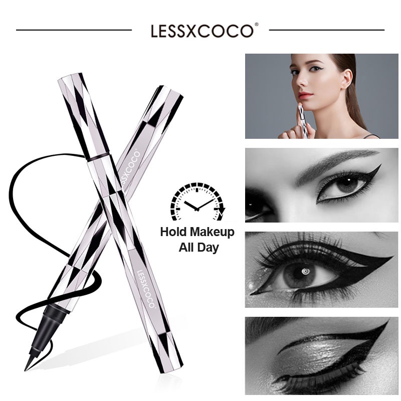 2022 Baru Asli LESSXCOCO Eyeliner Tahan Air LESSXCOCO Eyeliner Tugas Berat LESSXCOCO Eyeliner Pengeringan Cepat untuk Bulu Mata Eyeliner Tahan Air, eyeliner riasan hitam yang tahan lama dan mudah digunakan