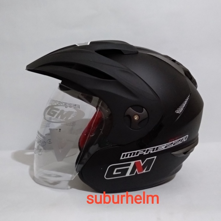 HELM  GM  IMPREZZA  SOLID   BLACK  DOFF DAN  GLOSSY   DOUBLE VISOR   HALF FACE