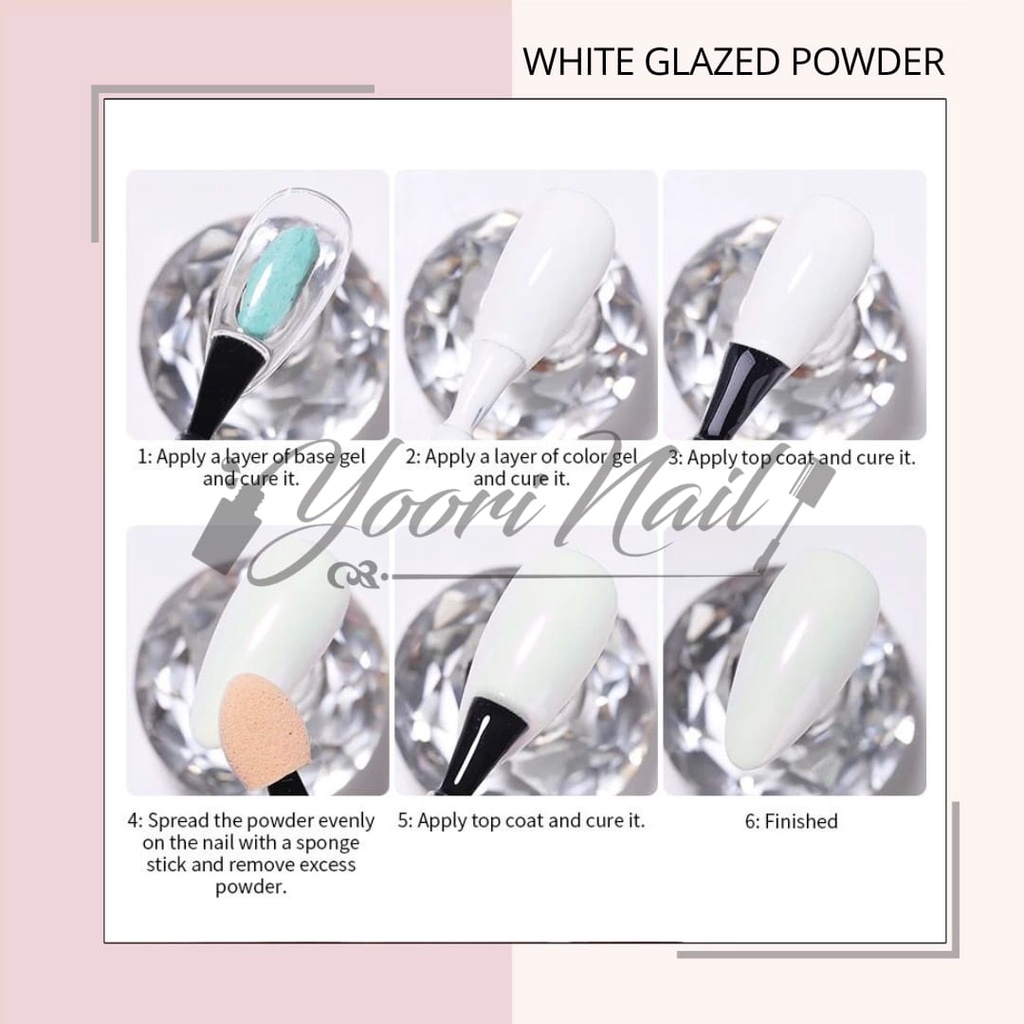 White glazed powder shell powder aurora mermaid powder nail art