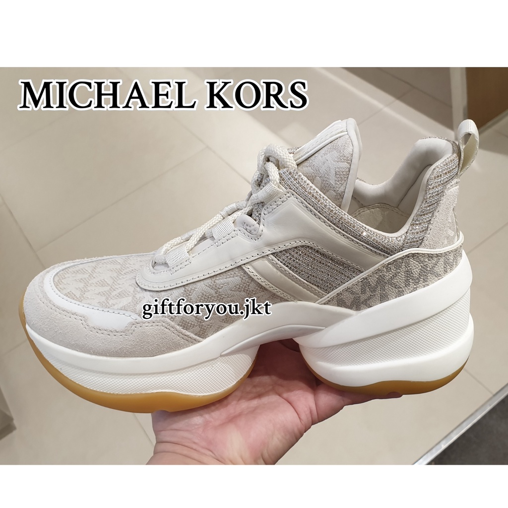 Sepatu Wanita Michael Kors Original Logo Trainer White