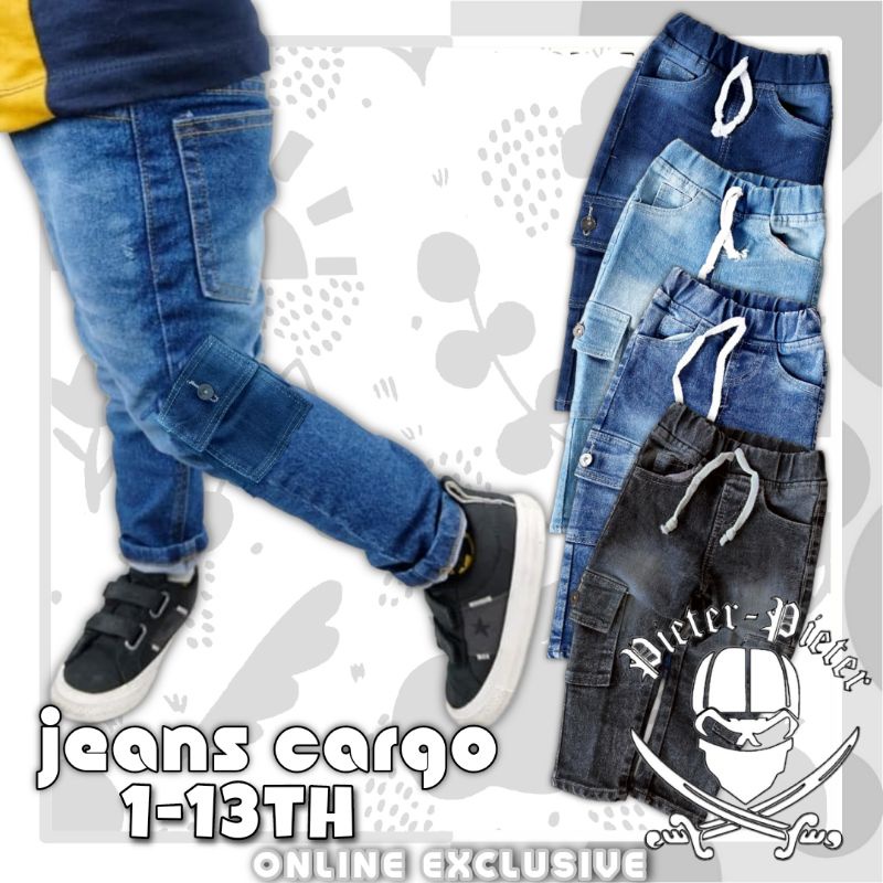 Celana Cargo Anak Bahan Jeans Strerch Mulur Elastis Model Kekinian Distro