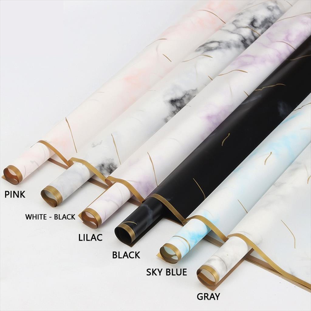 

Marble Cellophane with Gold Border Flower Wrapping Paper/Kertas Bungkus Buket Bunga Motif Marmer