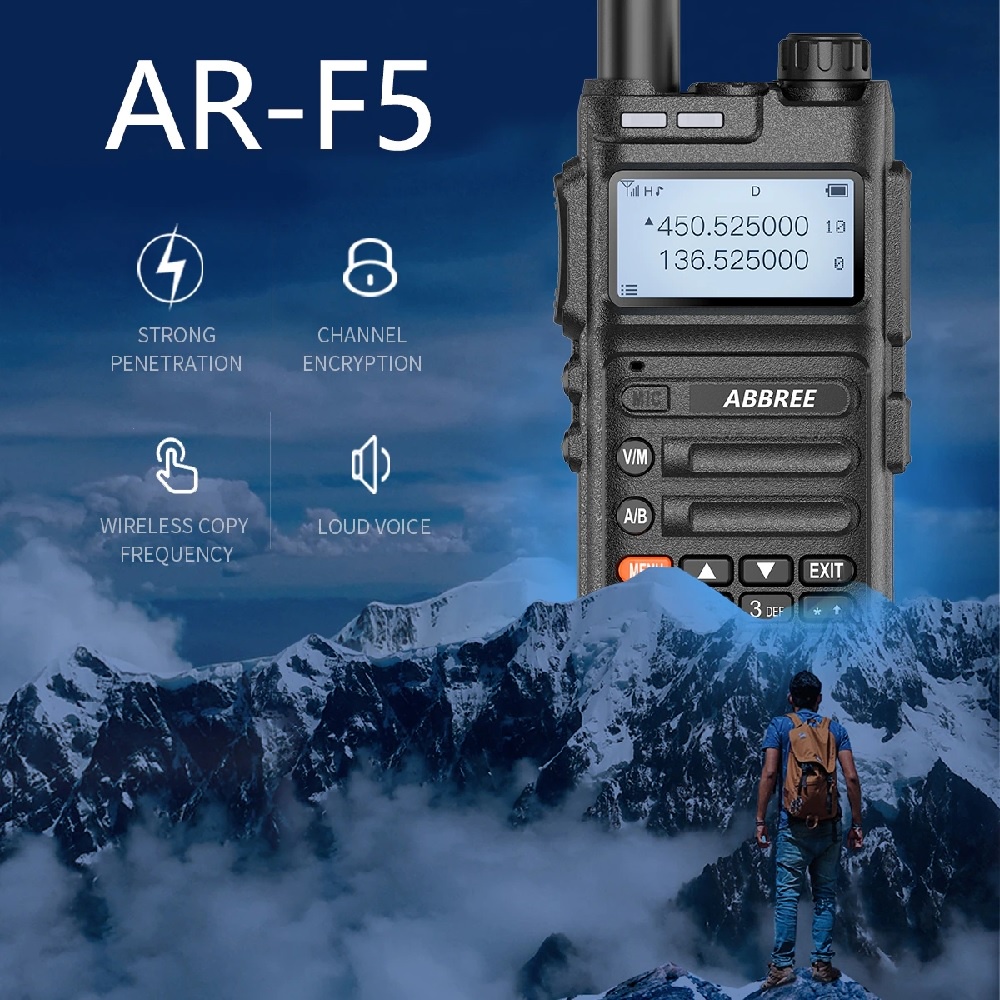 ABBREE AR-F5 - Walkie Talkie 10W Power Quad-Band 136-520MHz - Radio Panggil Terbaru dengan Fitur Terbaru dari ABBREE