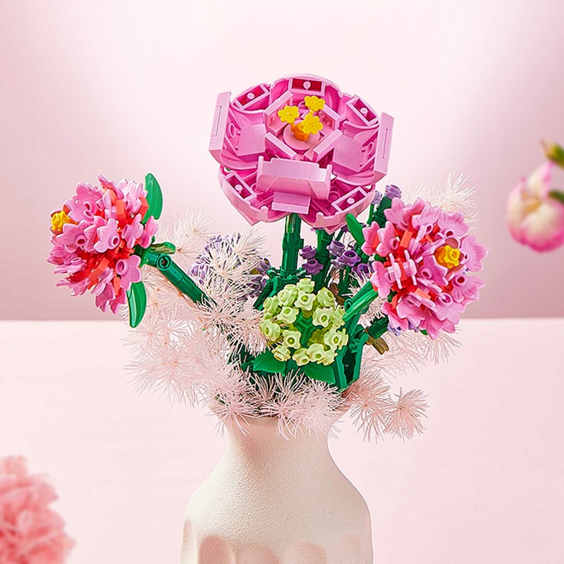 DIY Flower Bunga Mainan Balok Susun Dekorasi Desktop Mainan Anak Perempuan