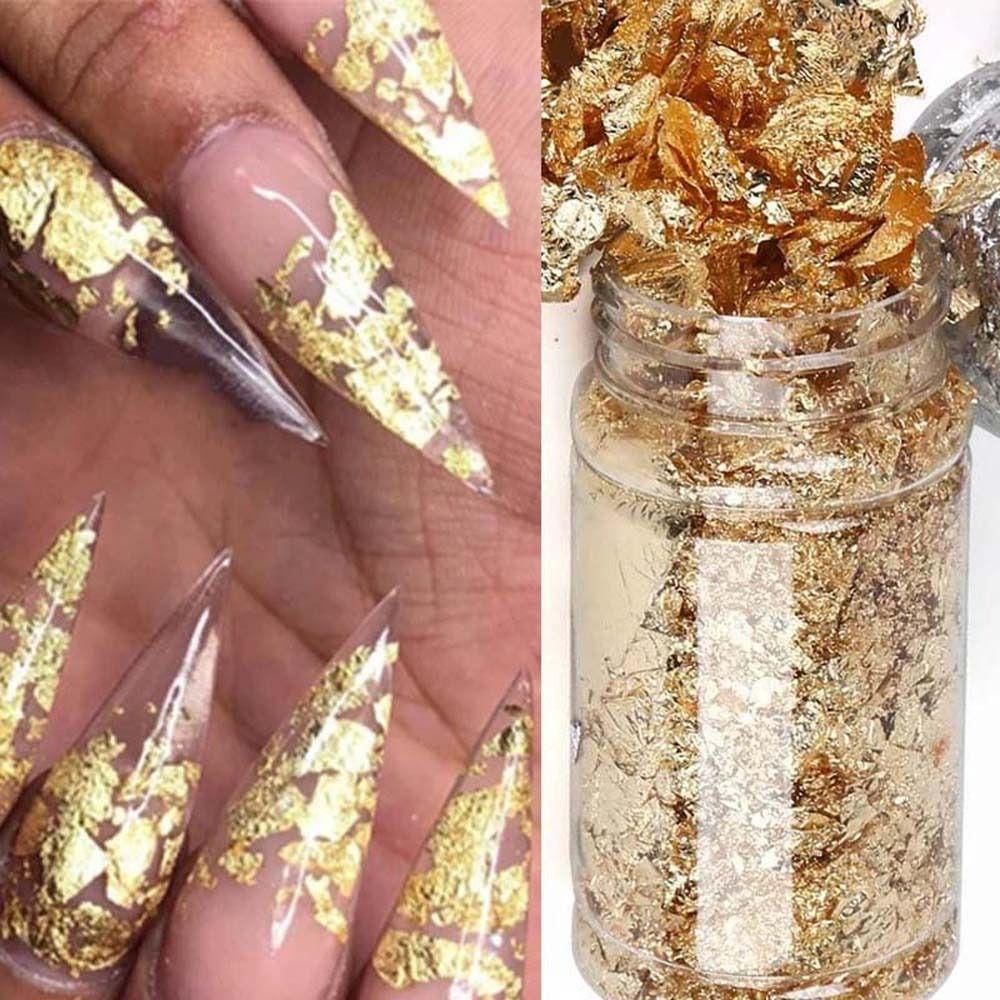 Mxbeauty Foil Kuku Wanita Warna-Warni Silver Glitter Flakes Effect Sticker Rose Gold Stiker Kuku 3D