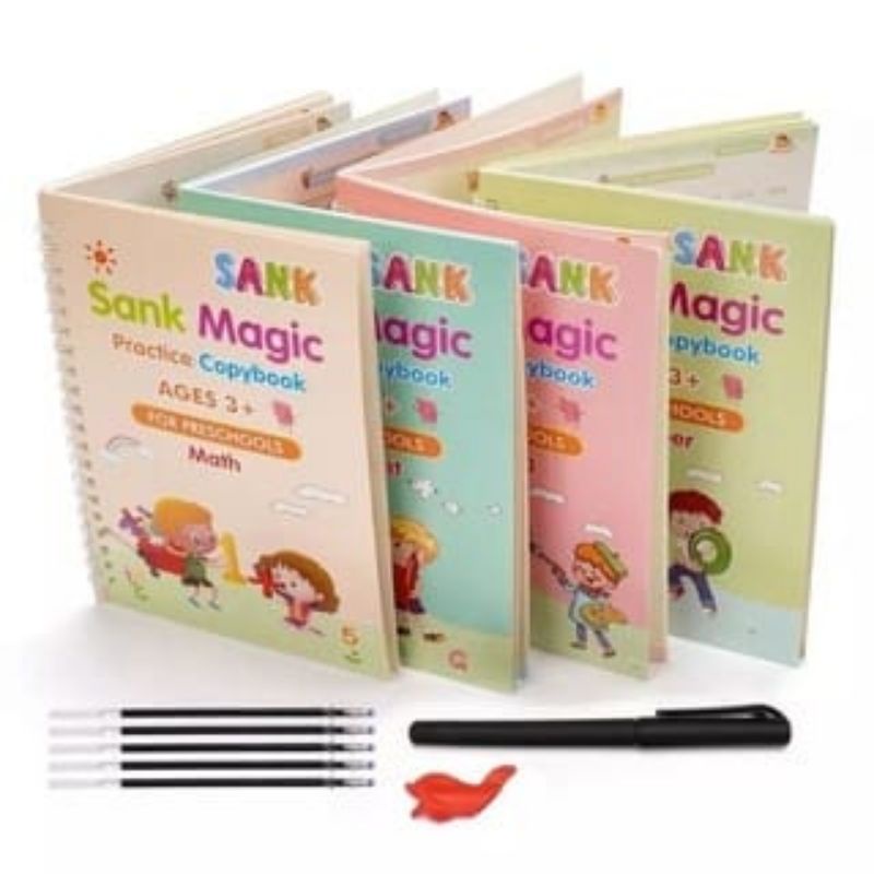 {DS} Buku Belajar Anak Sank Magic 1 Set Isi 4 Buku dan Pulpen  Set Buku Latihan Belajar Menulis