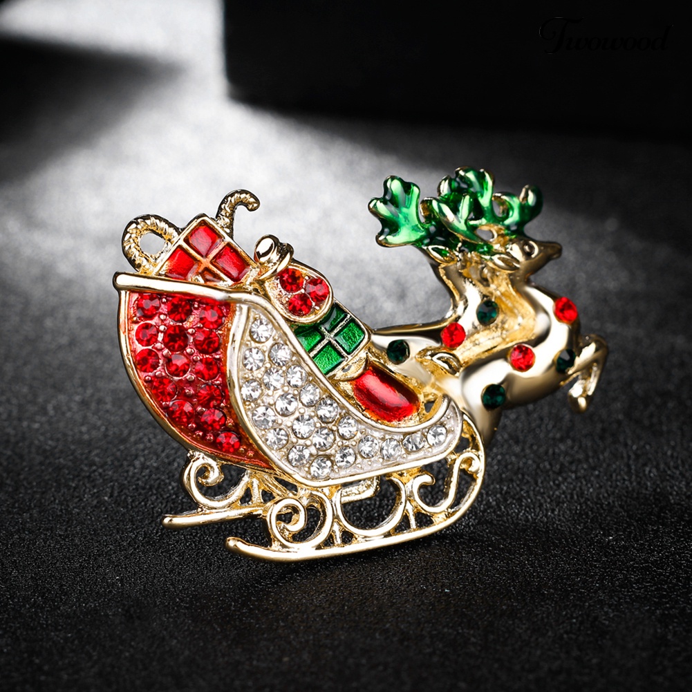 Twowood Bros Pin Enamel Bentuk Kereta Rusa Natal Aksen Berlian Imitasi Untuk Wanita