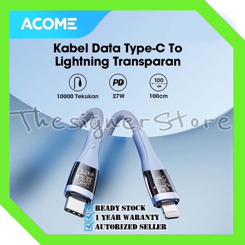 ACOME ACL010T Kabel Data PD Type C to Lightning 100cm Fast Charging 27W  Original - Garansi Resmi 1 Tahun