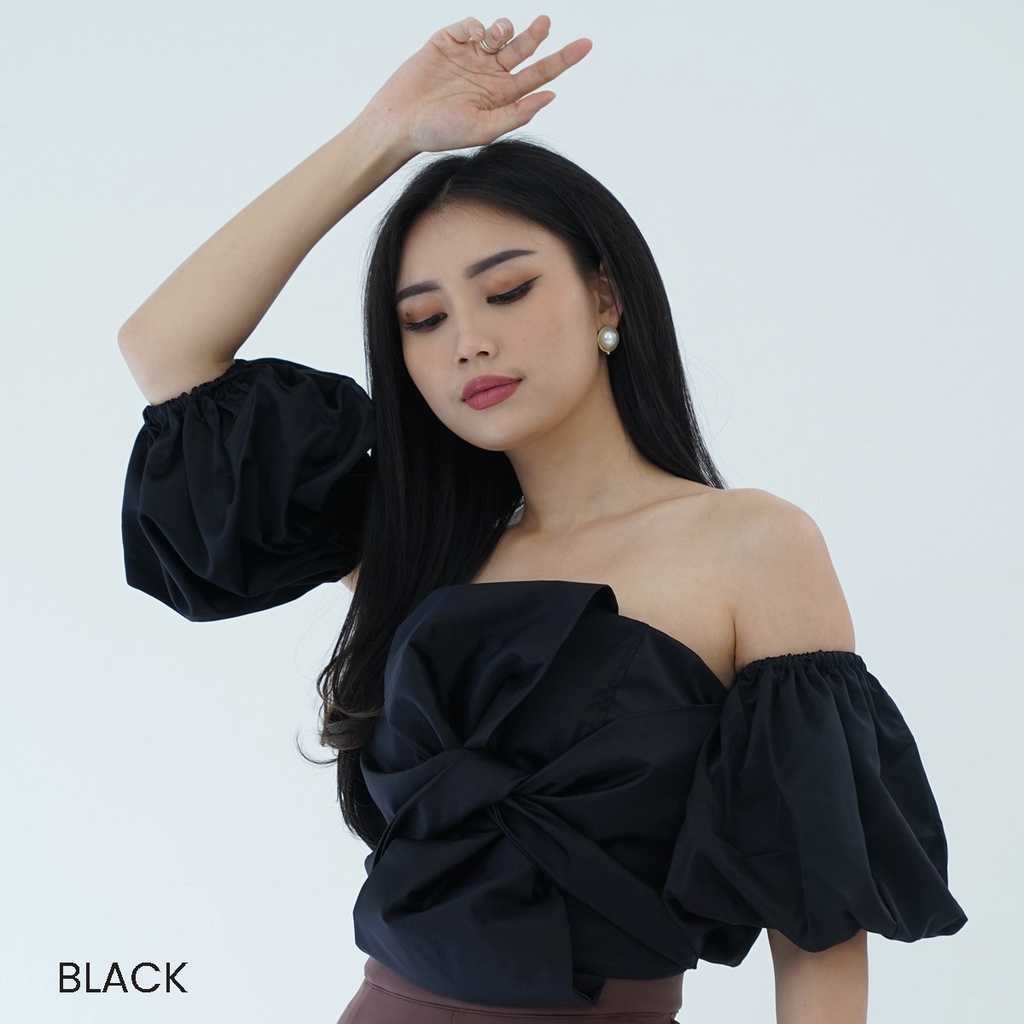 Atasan Lengan Puff Satin Patricia Blouse Top Wanita