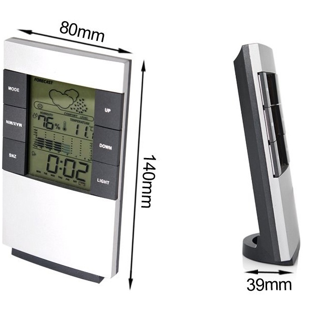 Weather Station Humidity Temperature Alarm Desk Clock Jam Alarm - 3210 - Silver - OMHR5SSV