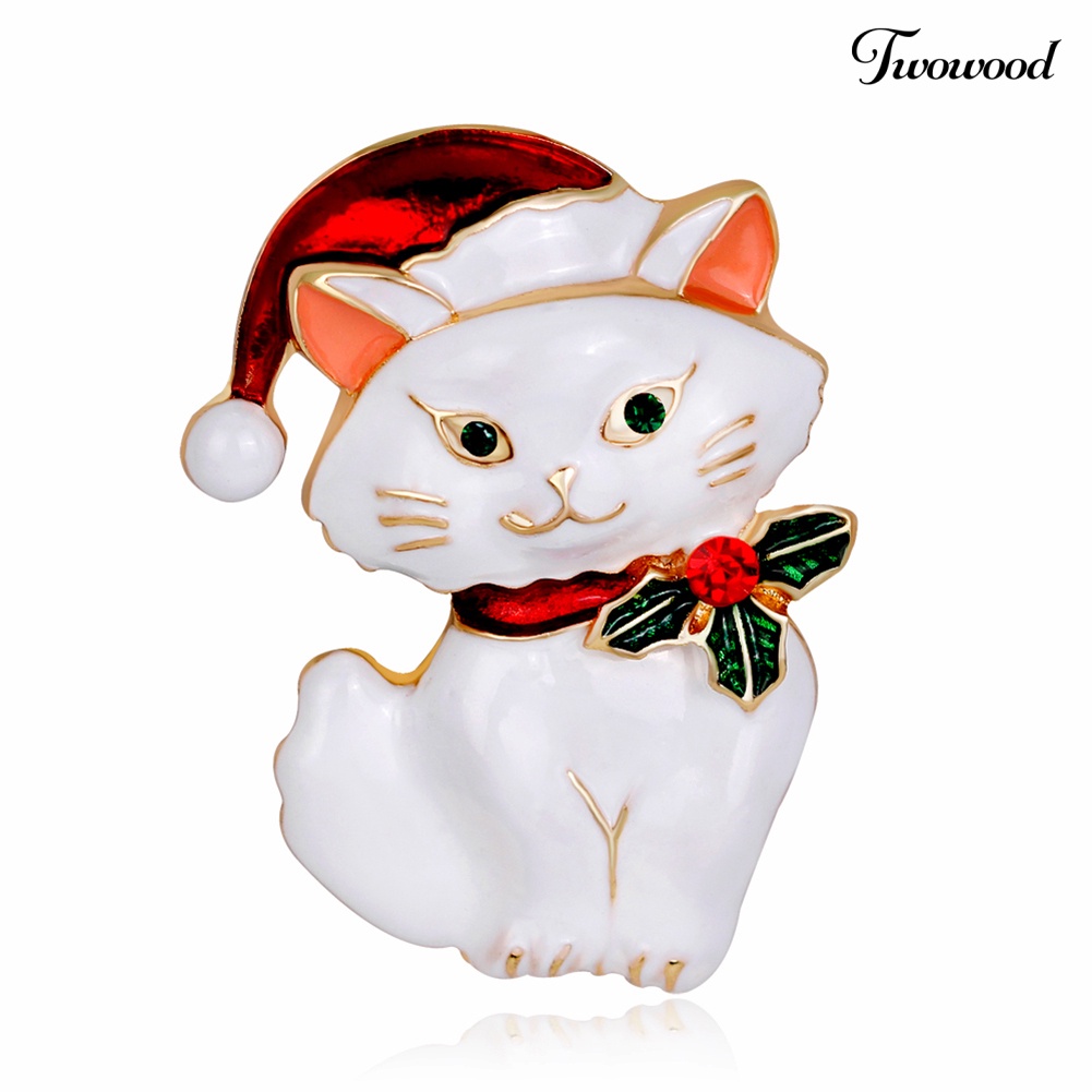 Twowood Bros Pin Enamel Kucing Natal Gaya Vintage Untuk Wanita