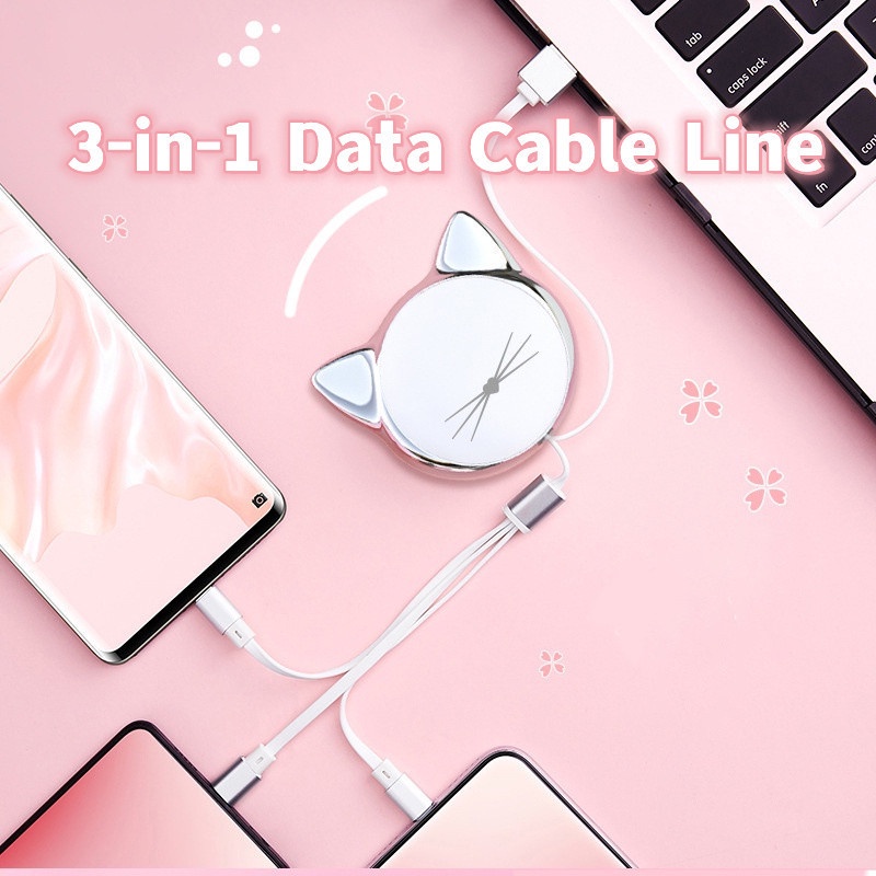 3in1 Kabel Data / Charger Micro USB / Lightning / Tipe C Retractable Untuk Handphone