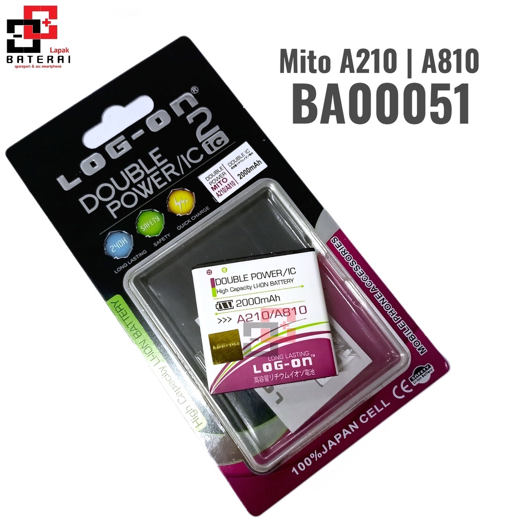 LOG - ON Baterai Mito a210 | A810 BA00051 Double IC Protection Battery Batre