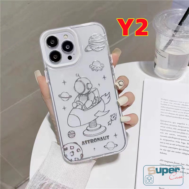 Soft Case Bumper 3 in 1 Motif Kartun Astronauts NASA Untuk IPhone 7Plus 11 14 12 13 Pro Max XR 8Plus 14 Plus 7 8 Plus X XS Max SE 2020