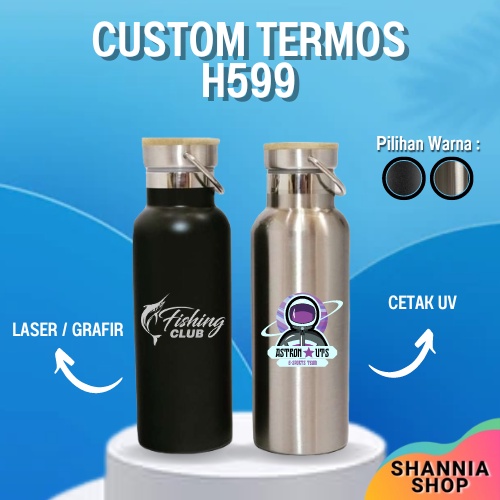 CUSTOM [ NAMA / LOGO ] H599 H599-1 Termos Tutup Bambu 500ml / LASER GRAFIR / UV PRINT / PROMOSI SOUVENIR HAMPERS