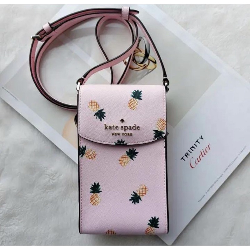 Tas HP Kate Spade Northsouth Phone Crossbody Pineapple Print Pink Multi  New Authentic