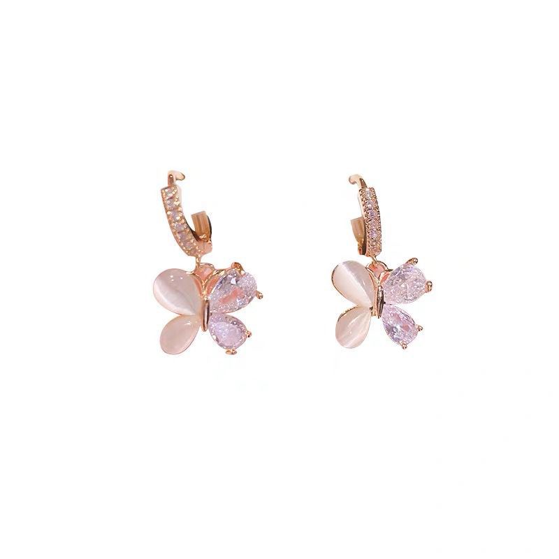 Anting Tusuk Sterling Silver 925 Desain Kupu-Kupu Hias Batu Opal / Zircon Mewah Untuk Wanita Butterfly