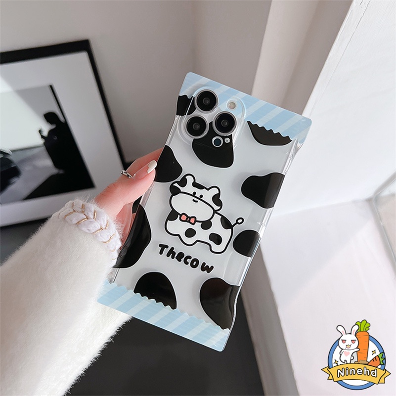 Soft Case Bumper Silikon Motif Sapi Hitam Putih Tahan Banting Untuk iPhone 14 13 12 11 Pro Max X Xr Xs Max 8 7 6 6s Plus SE 2020