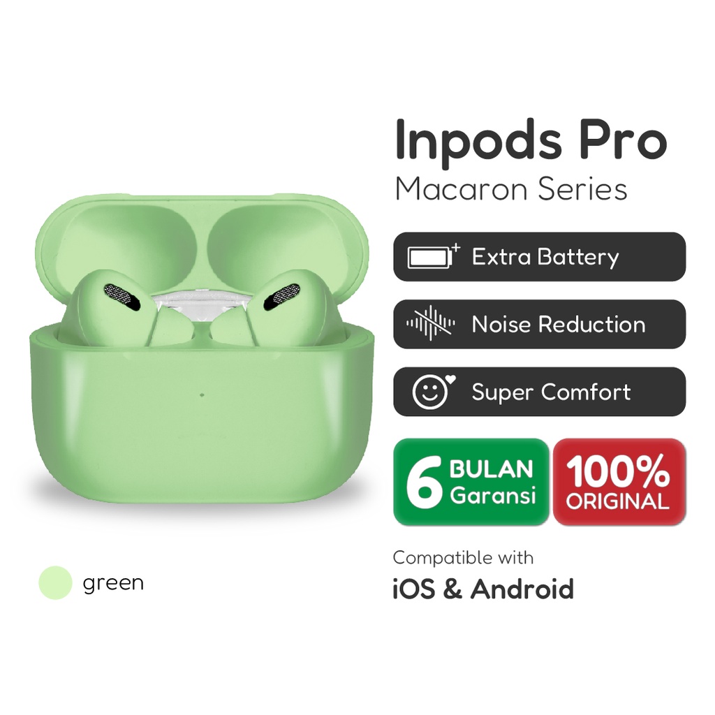 Official Inpods 13/3 Pro Green Headset Bluetooth TWS IOS &amp; Android