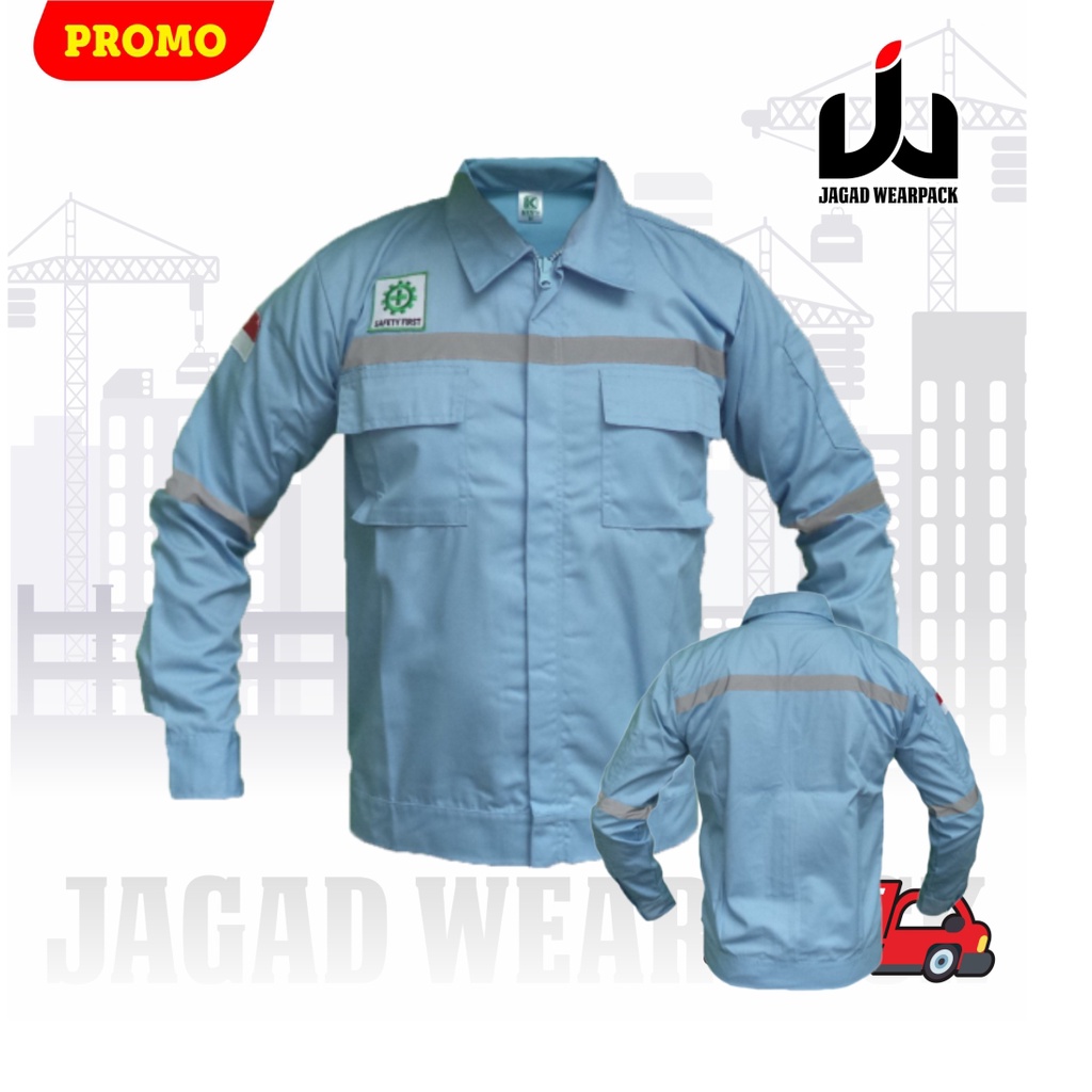 Wearpack Safety Katelpak Atasan Kemeja Kerja Potongan Lengan Panjang Baju Kerja BIRU TELORASIN POLOS