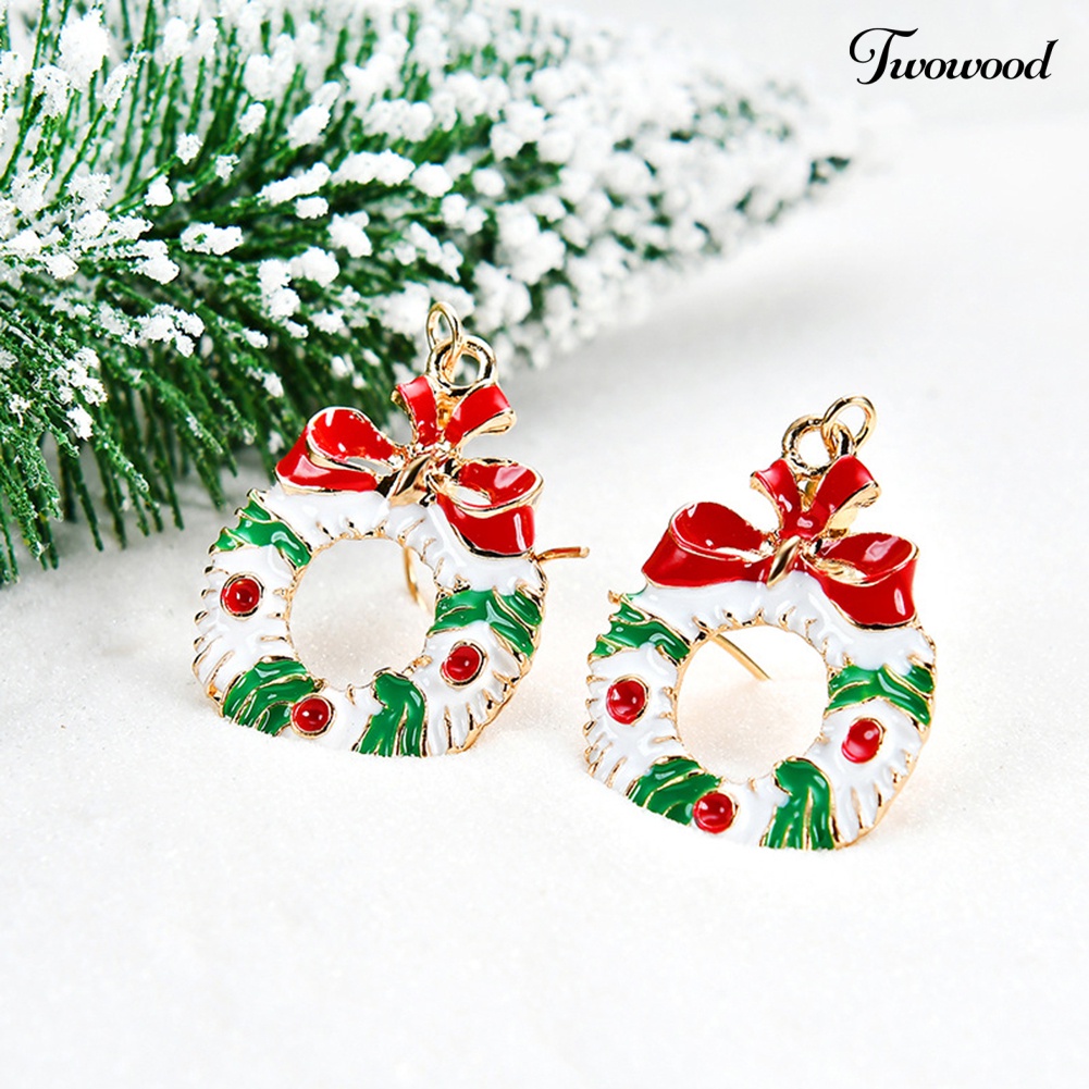 6 Pasang Anting Hook Desain Santa Claus Snowflake Jingle Bell Untuk Wanita