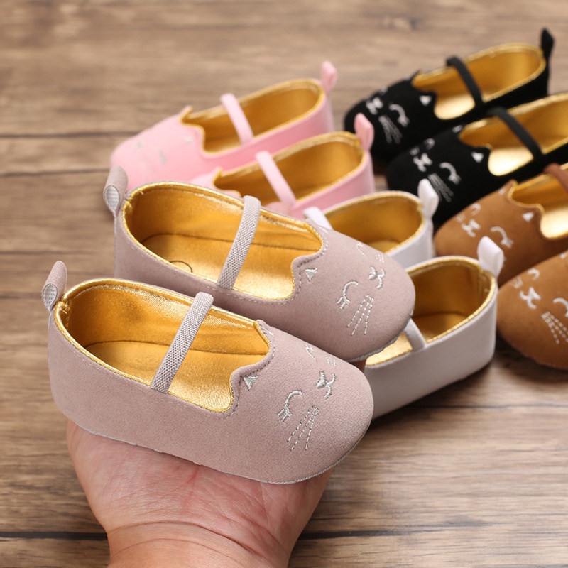Prewalker Girl Flat shoes Cat  Bordir - Sepatu bayi Perempuan usia 0-18 bulan
