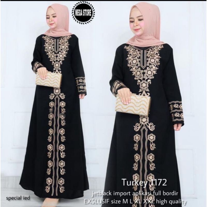 Gamis abaya hitam busui bahan jet black bordir mewah gamis abaya arab gamis abaya turki modren
