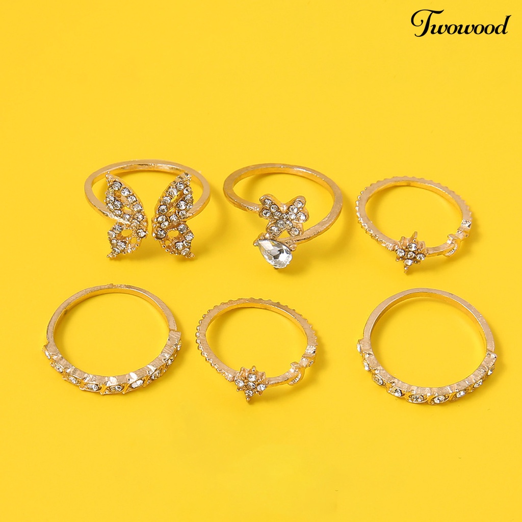 8pcs Cincin Knuckle Desain Kupu-Kupu Bunga Aksen Berlian Imitasi Untuk Wanita Element