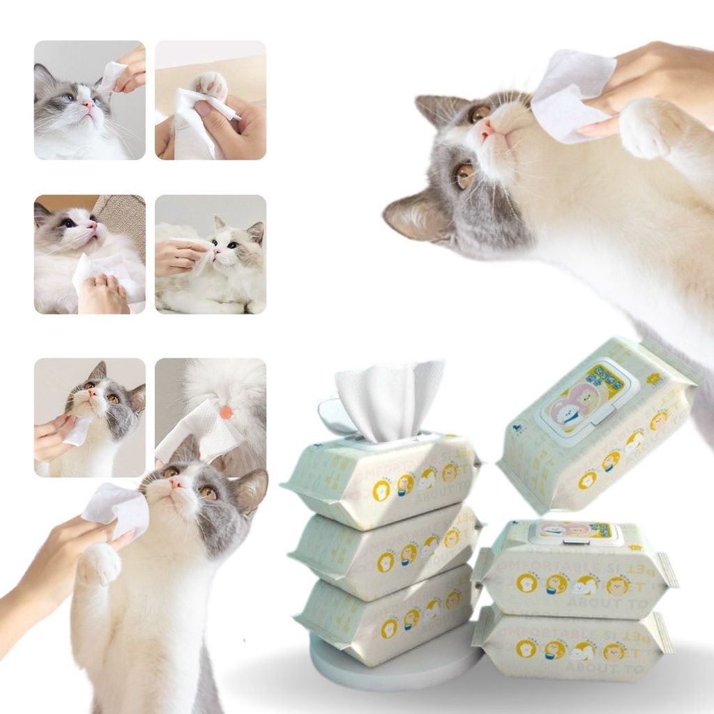 Tissu Tisu Basah Kucing Anjing Handuk Kucing Anjing Pet Wipes Aloe Vera Pembersih Kotoran FEZONE