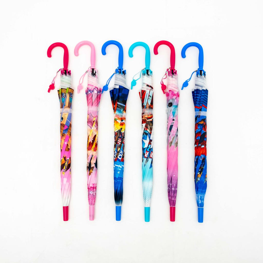 Mikusoo Payung Anak Karakter Full Print Bahan PVC Lembut Halus Ada Peluit