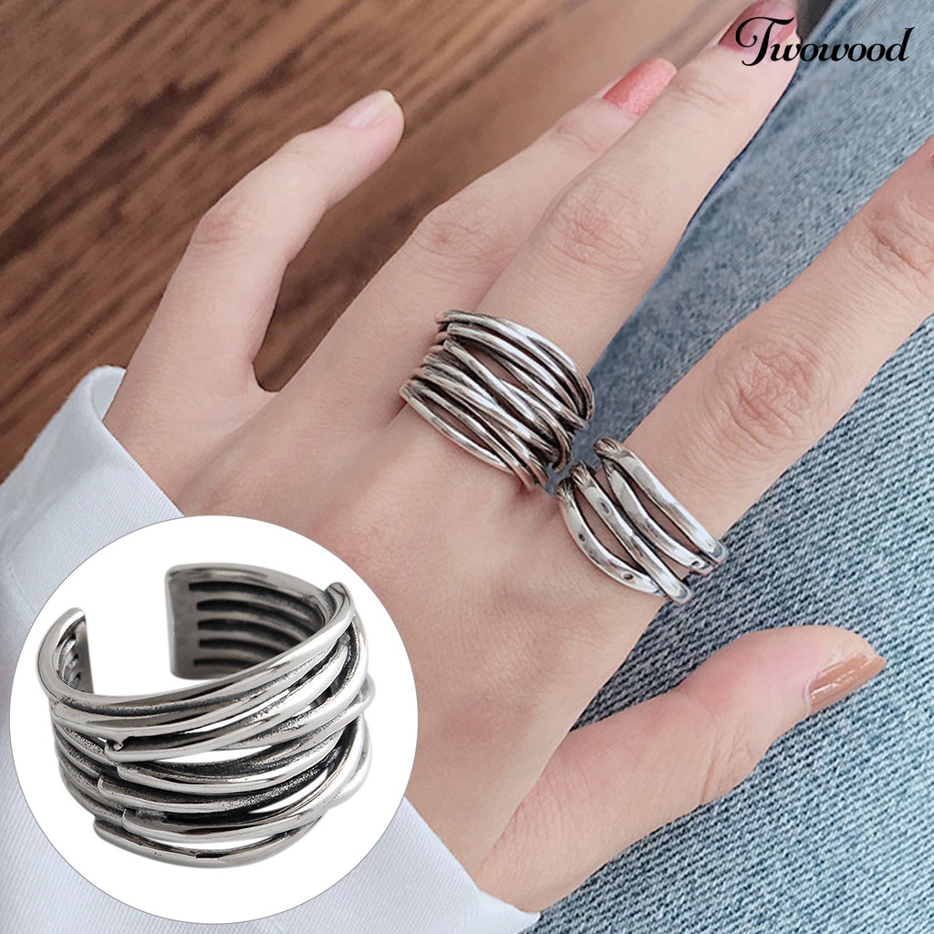 Cincin Model Terbuka Bahan Alloy Warna Silver Gaya Vintage Untuk Wanita