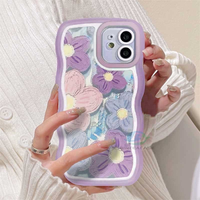 Casing TPU IPhone 14 14 Pro MAX 11 Pro 11 Pro MAX 12 12 Pro 12 Pro MAX 13 Pro MAX X XR XS MAX 6 6S 7 8 Plus Motif Lukisan Bunga Ungu